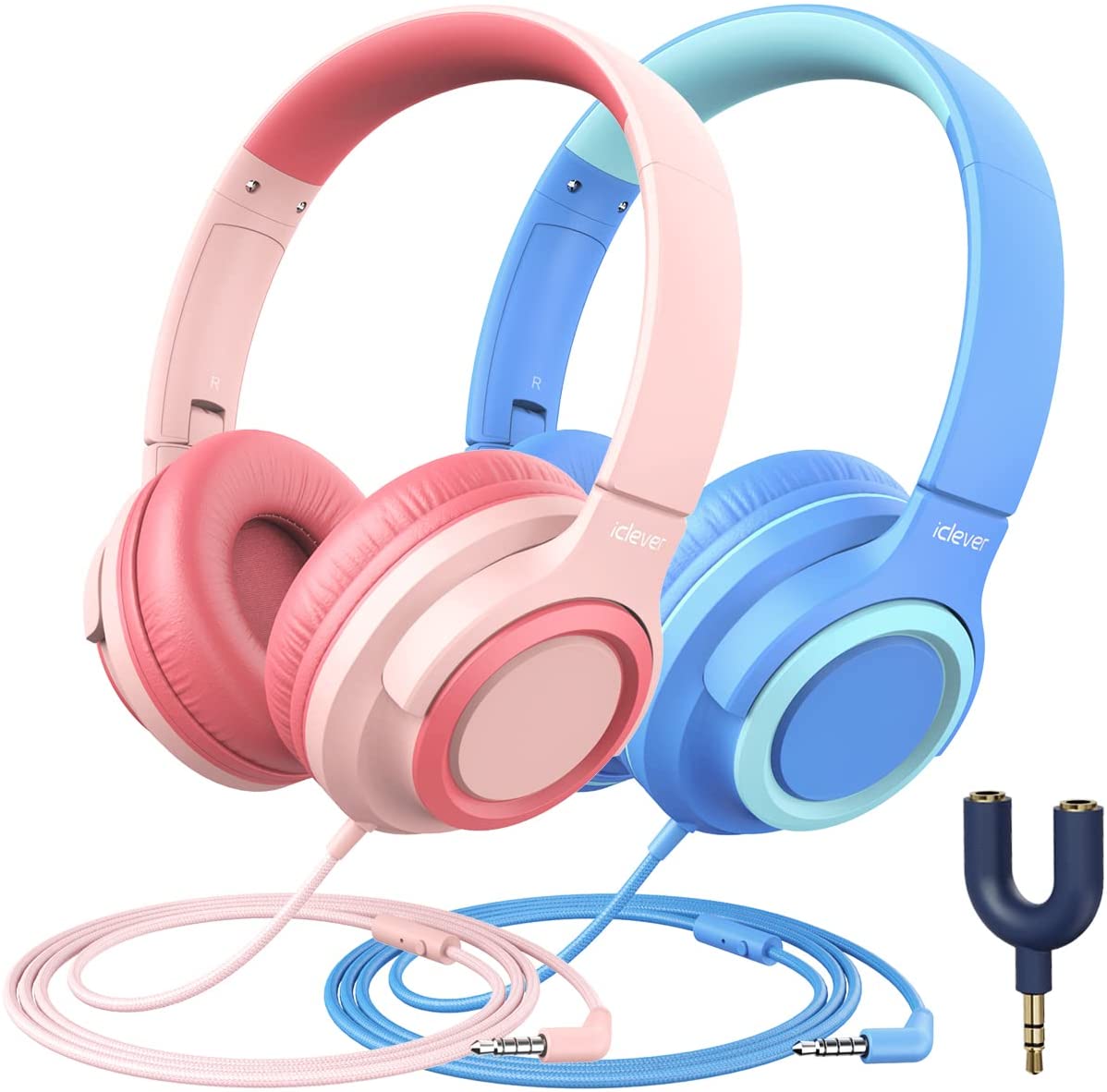 2-Pack iClever Kids Headphones HS22 Pink &amp; Blue (UK)